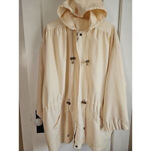 Vtg  Burberry woman hooded jacket windbreaker ivory Sz L‎ full zip Hongkong made